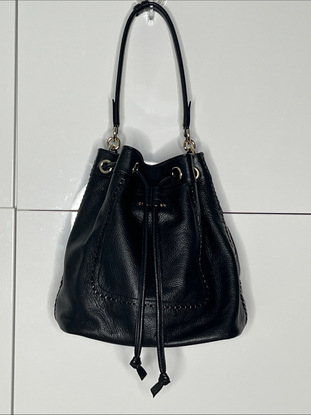 Cole Haan Black Leather Bucket Bag
